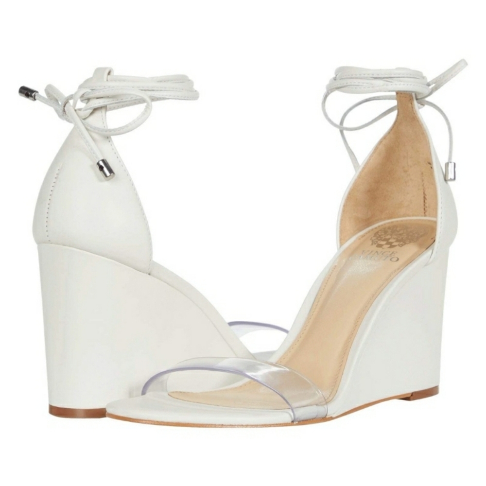 🟡Clearance Sale Vince Camuto Women  Stassia Wraparound Wedge Sandal WHITE/CLEAR